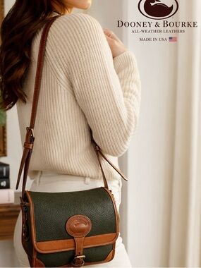 Authenticated Vintage Dooney & Bourke AWL Olive Green/British Tan Saddle Bag**